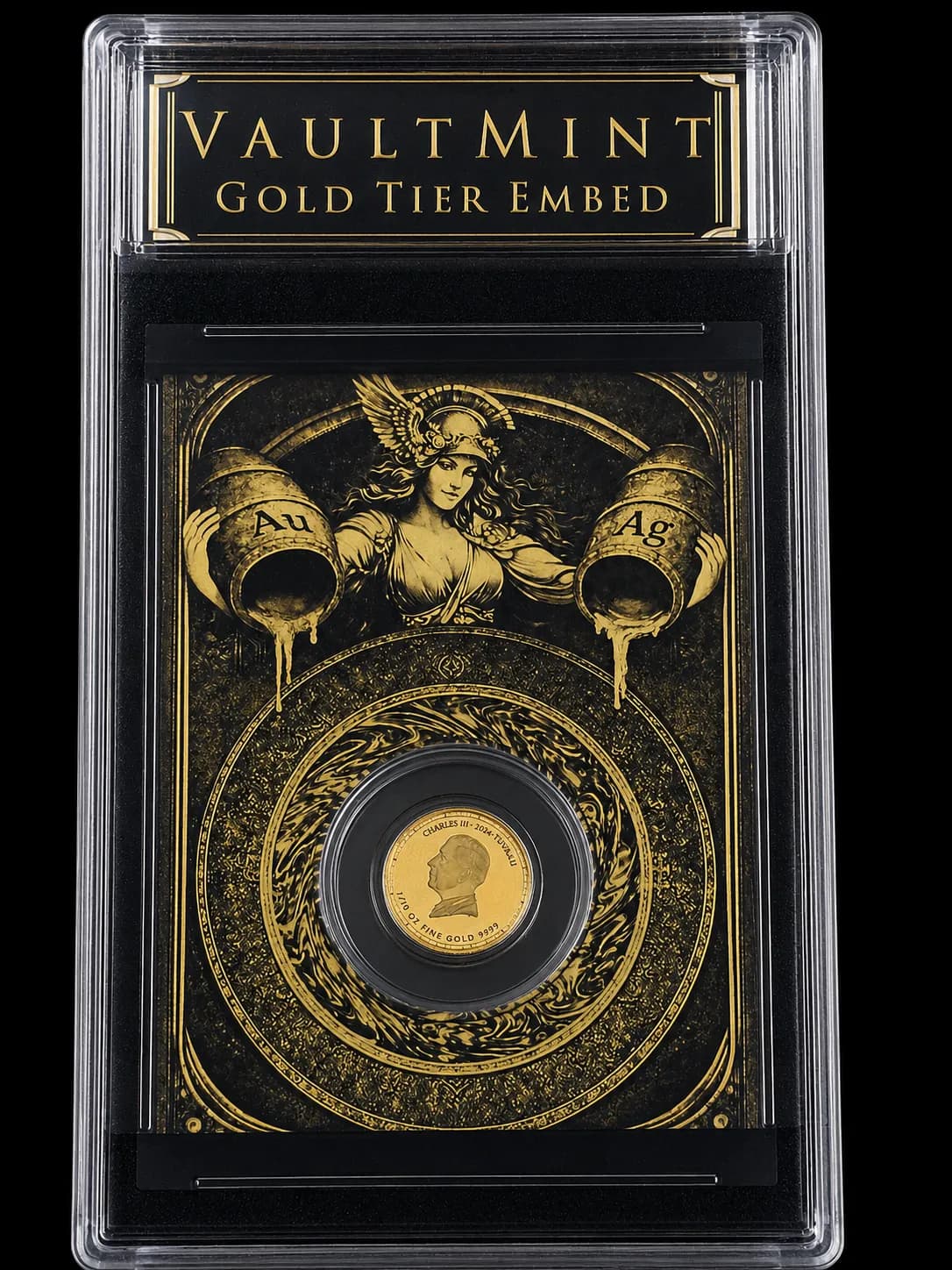 Real embedded gold coin in a VaultMint card